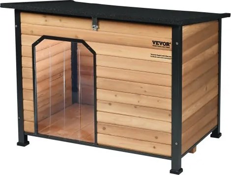 VEVOR Outdoor Hondenkennel, Waterdicht Hondenhok met Verhoogde Vloer, Bijtbestendige Houten Hondenhol met IJzeren Frame voor Buitengebruik, Open Dak, voor Middelgrote tot Grote Honden