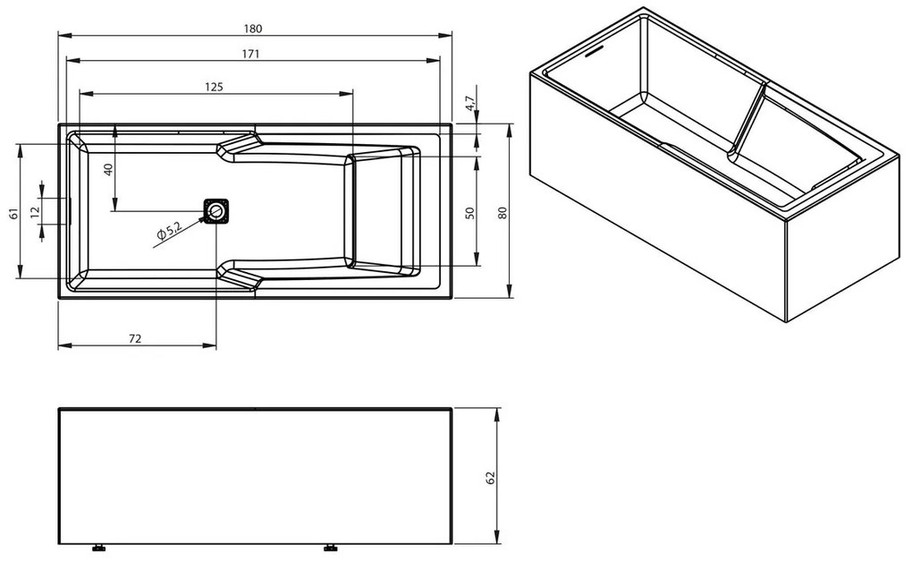 Riho Still Shower hoekbad 180x80cm links wit glans