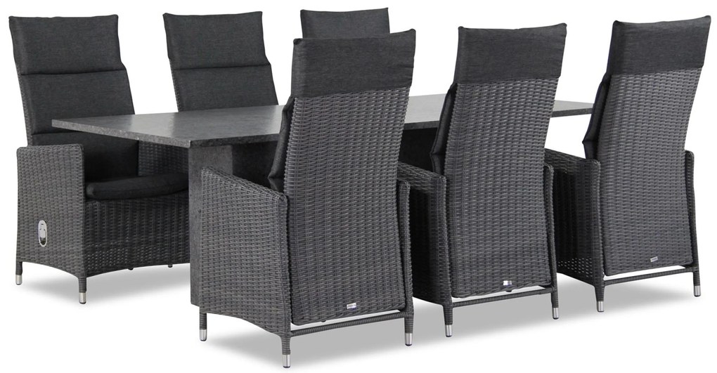 Tuinset 6 personen 220 cm Wicker Zwart Garden Collections Madera/Graniet