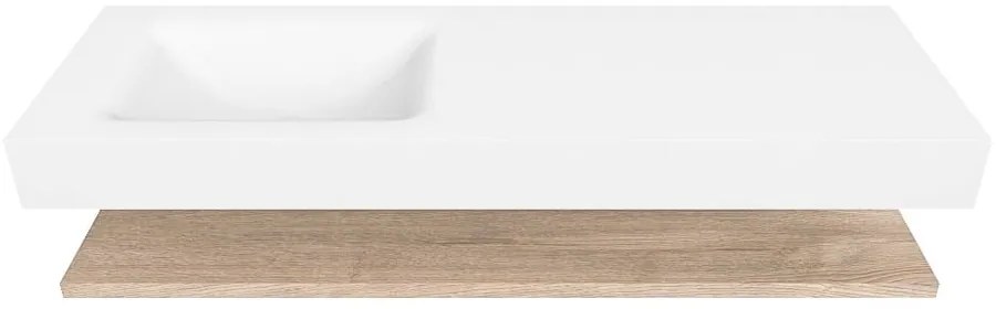 Zaro Alan badmeubel 140cm met planchet washed oak en vrijhangende wastafel cloud links 1 kraangat talc