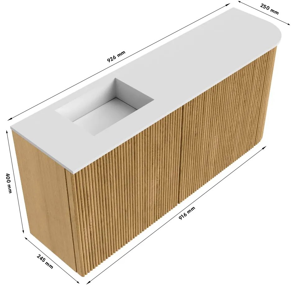 Mondiaz Joya DLux 90cm toiletmeubel ronding rechts oak met wastafel faye links 1 kraangat lava