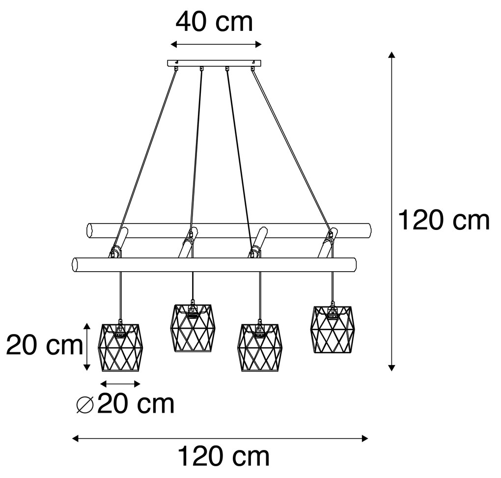 Eettafel / Eetkamer Industriële hanglamp zwart met hout 4-lichts - Mediena Industriele / Industrie / Industrial, Landelijk E27 Binnenverlichting Lamp