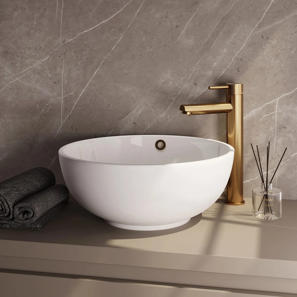 Brauer Stripe verhoogde wastafelkraan model A met ColdStart messing geborsteld PVD