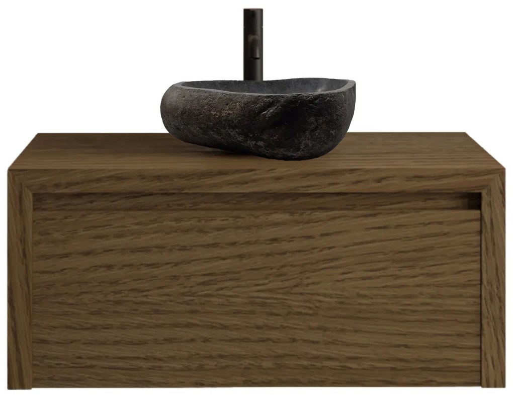 Gliss Design Ares badmeubel 70cm castle brown met rivierstenen waskom