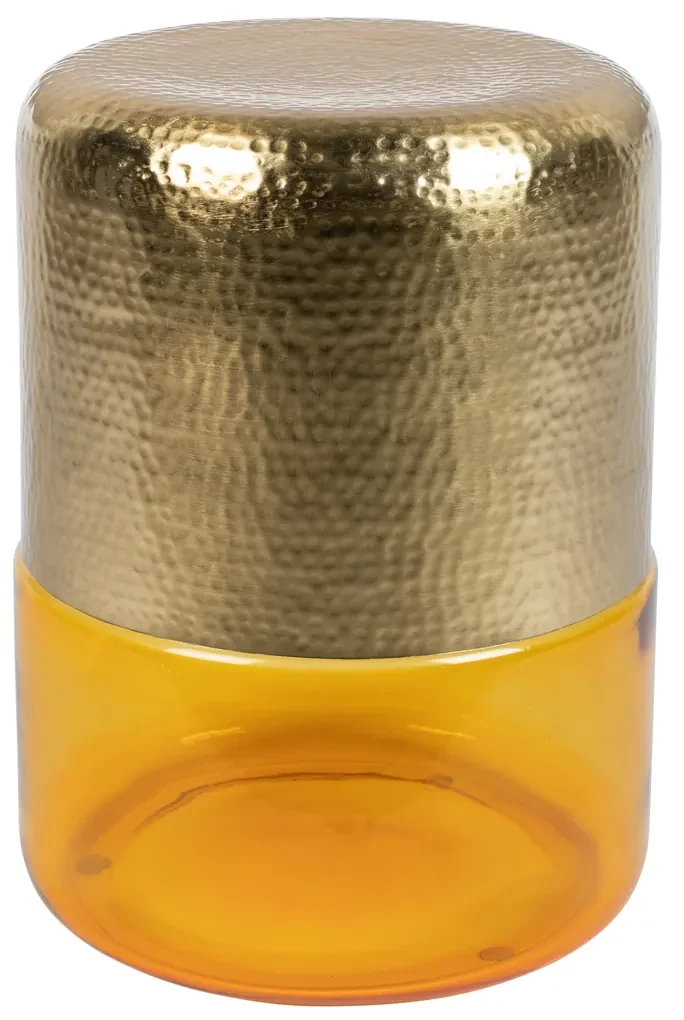 Dutchbone Cave Gouden Bijzettafel Met Amber Glas - 35 X 35cm.