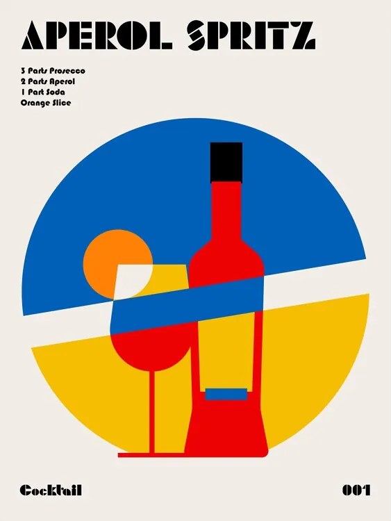 Ilustratie Aperol Spritz Cocktail Bauhaus Art Print, Retrodrome