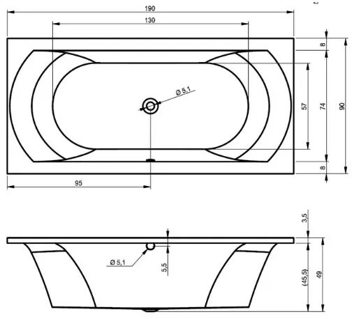 Riho Lima bubbelbad 190x90cm wit glans pneumatisch met 6 + 4 + 2 hydrojets