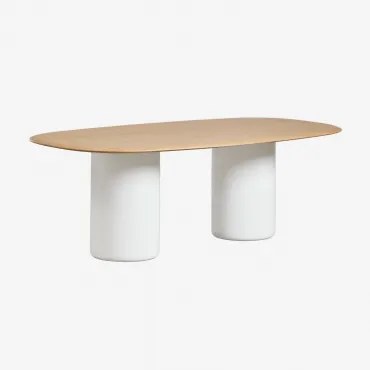 Ovalen Eettafel Van Mdf En Cement Lysander Eikenhout & Wit & 220 X 110 Cm - Sklum