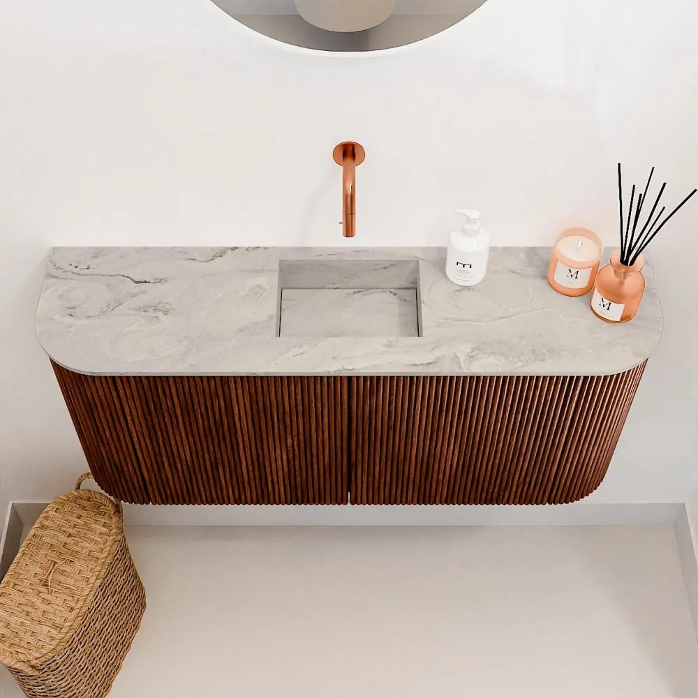 Mondiaz Joya DLux 95cm toiletmeubel ronding links/rechts ruby met wastafel faye midden zonder kraangat glace