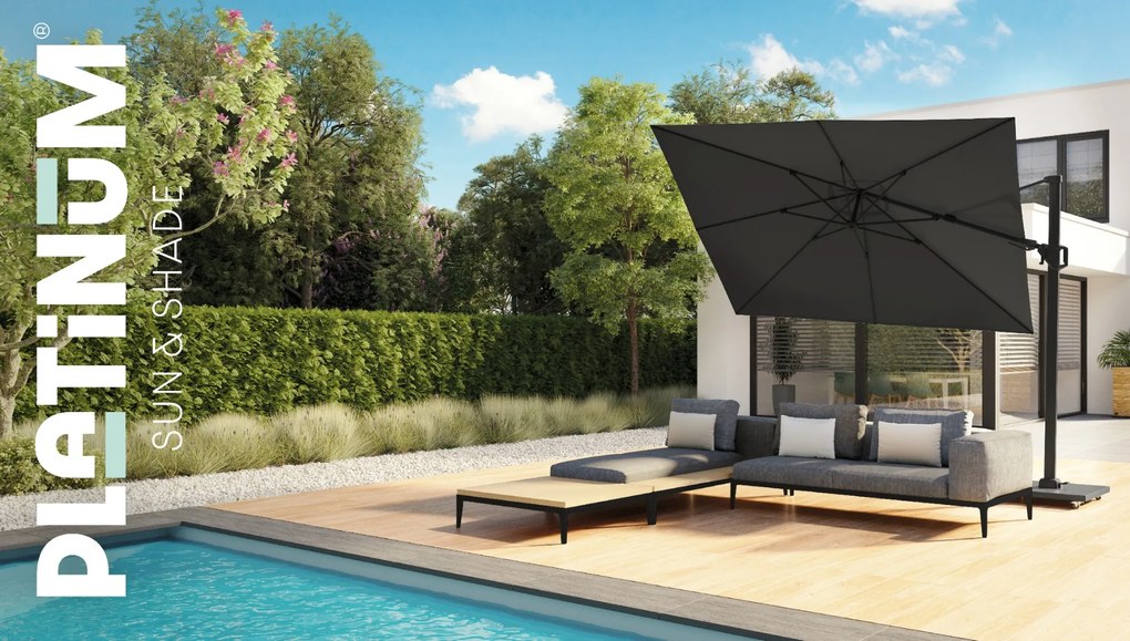 Zweefparasol  3.5x2.6m T2 premium matt black frame (excl voet) Transparant Platinum Challenger