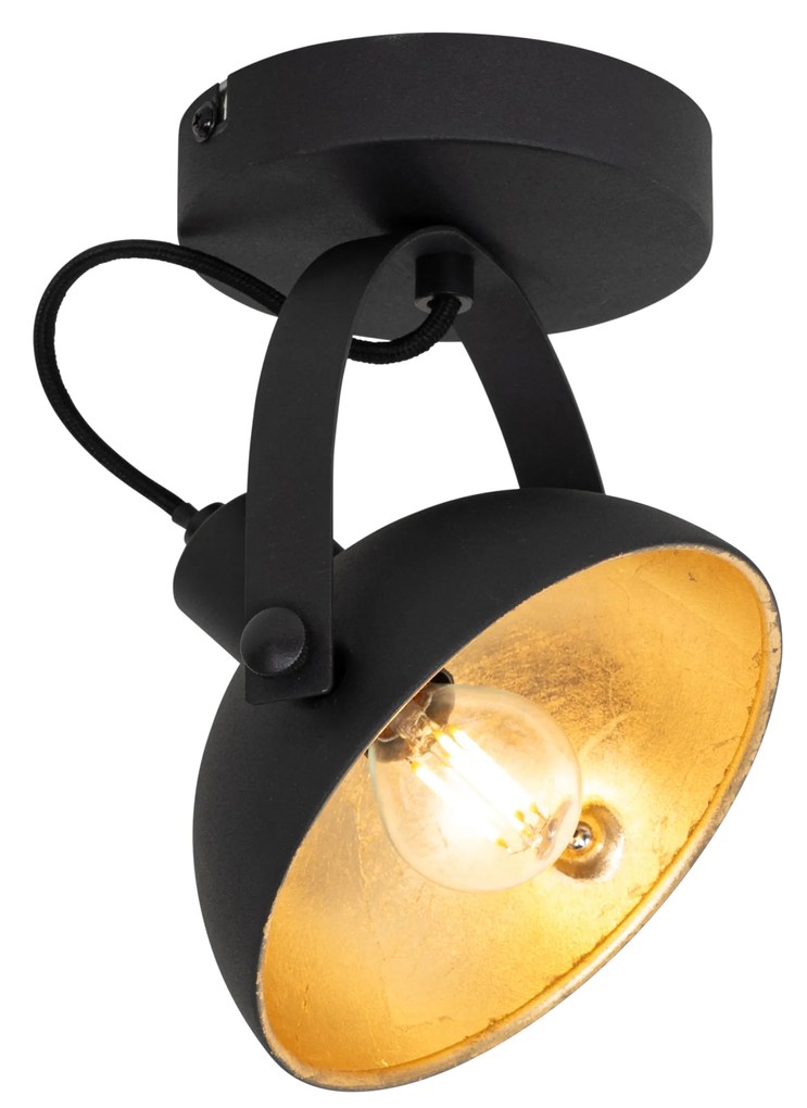 Industriële plafondlamp zwart met goud 15 cm verstelbaar - Magnax