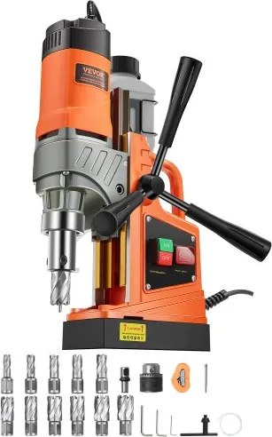 VEVOR Professional Kernboormachine Magneetboormachine Magneetkracht 12500 N, 850 tpm 1450 W Magneetboormachine 40 mm Max. Boordiameter, Magnetisch kernboorsysteem voor scheepsbouw, bruggenbouw, etc. Oranje