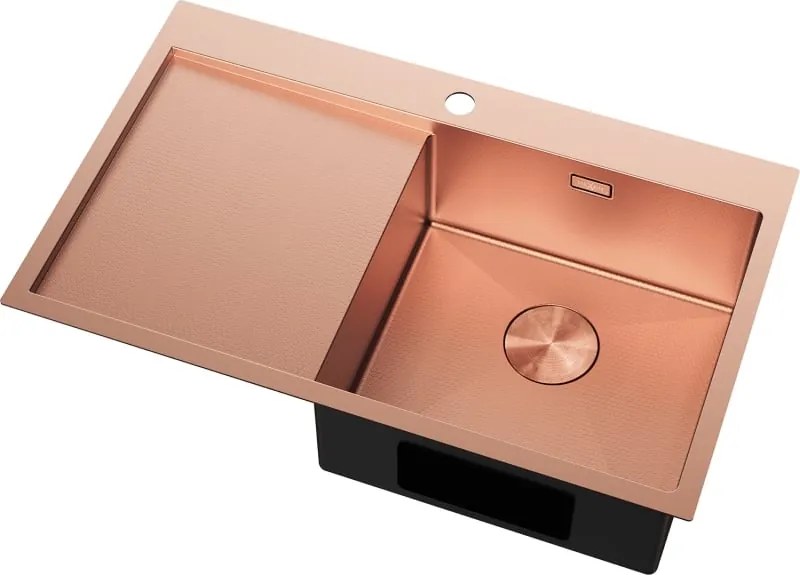 Mexen Exar stalen gootsteen 1-kuips met afdruiprek, rechts 780 x 480 mm, koper HC - 6434781010P-65HC