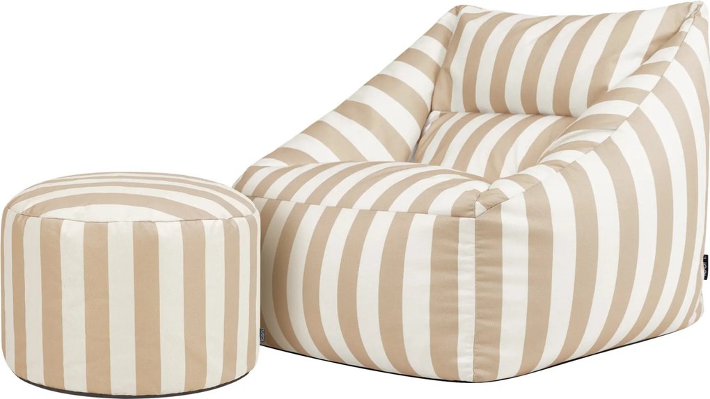 Natalia Outdoor Zitzak Stoel Woven + Poef - Taupe/Wit
