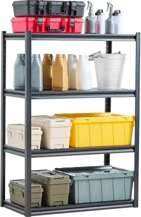 VEVOR Garage-stellingkast, 1088,6 kg, boutloze stelling, verstelbare metalen opbergkast, 4 niveaus, 508 x 1016 x 1447,8 mm, kelderstelling, stellingkast voor keuken, werkplaats, kelder, magazijn, zwart