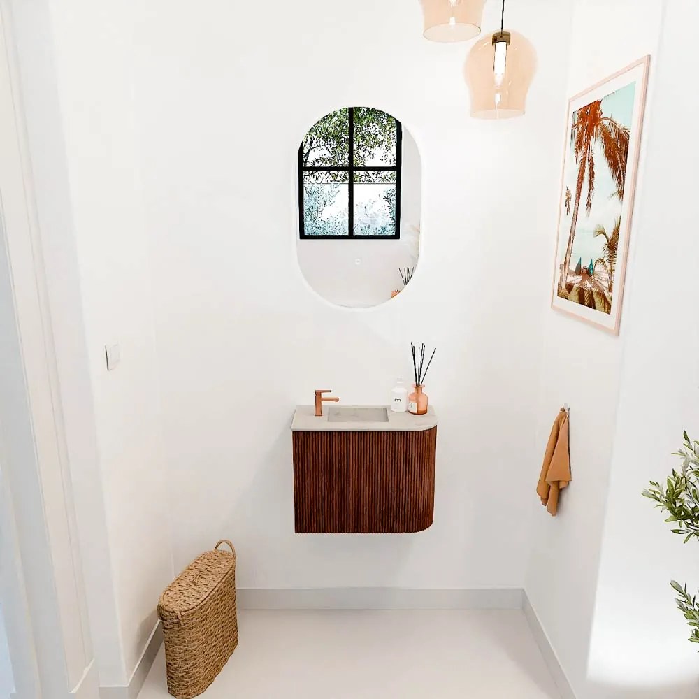 Mondiaz Joya DLux 50cm toiletmeubel ronding rechts ruby met wastafel faye links 1 kraangat opalo