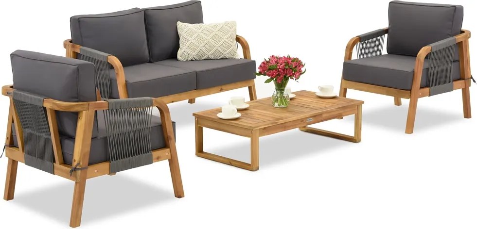 Acaciahouten tuinmeubelen Mumbai Coffee 4 met Garden Point poefs