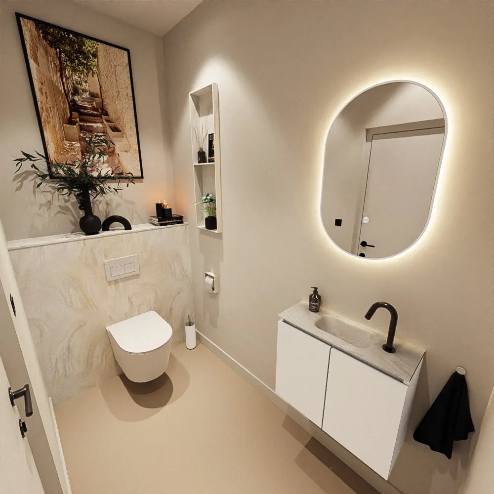 Mondiaz Ture DLux toiletmeubel 60cm talc met wastafel ostra midden met kraangat