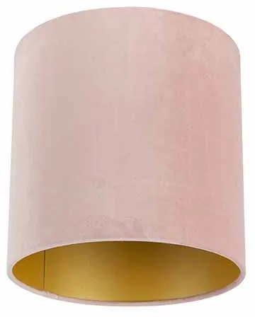 Stoffen Velours lampenkap roze 25/25/25 met gouden binnenkant cilinder / rond