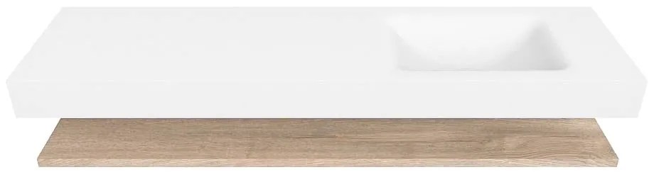 Zaro Alan badmeubel 170cm met planchet washed oak en vrijhangende wastafel cloud rechts 1 kraangat talc