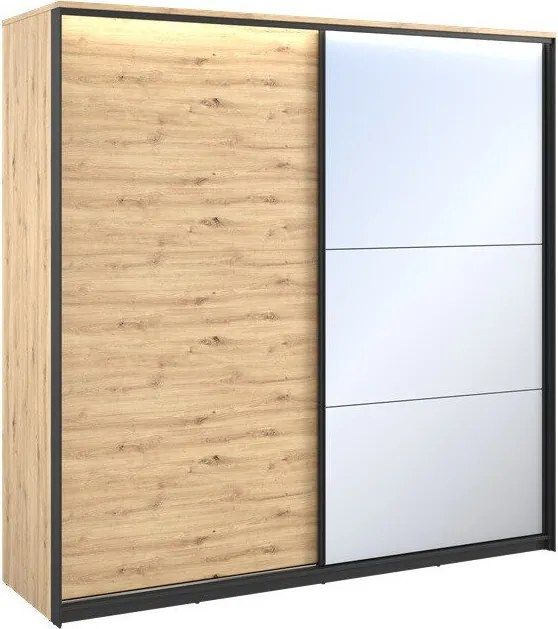 Kledingkast Luliru 137, Zwart, Artisan eiken, 221x220x68cm, 223 kg, Kledingkast deuren: Schuivend, Aantal planken: 10, Aantal planken: 10