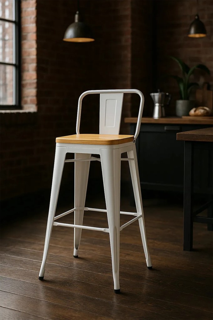 Kruk Torix met rugleuning van natuurlijk hout