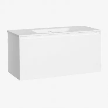 Macrae Zwevend Houten Badkamermeubelset Met Geïntegreerde Wastafel Wit & Spiegelloze & Zonder Kraan & ↔︎ 100 Cm - Sklum