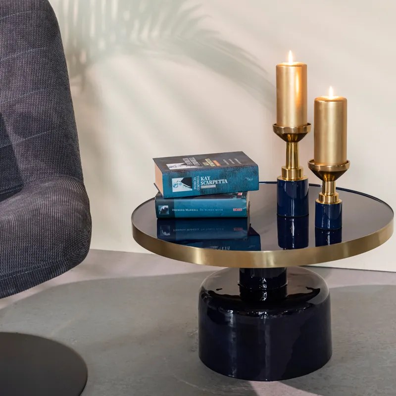 Zuiver Glam Emaille Salontafel Blauw Met Goud - 60 X 60cm.
