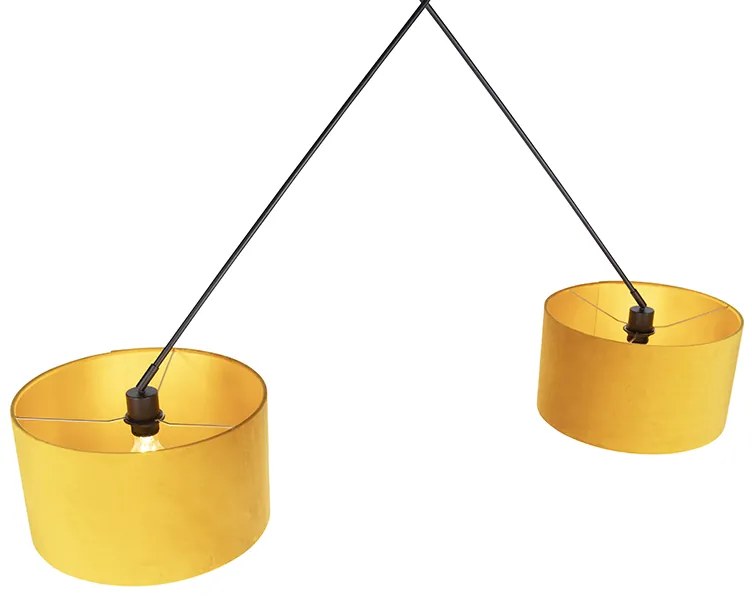 Hanglamp zwart met velours kappen oker met goud 35 cm - Blitz