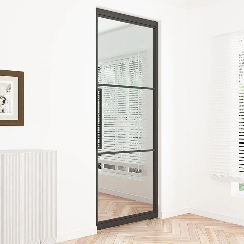 Stalen taatsdeur - Loft zwart - 3 vaks helder glas - 83 x 211,5 cm