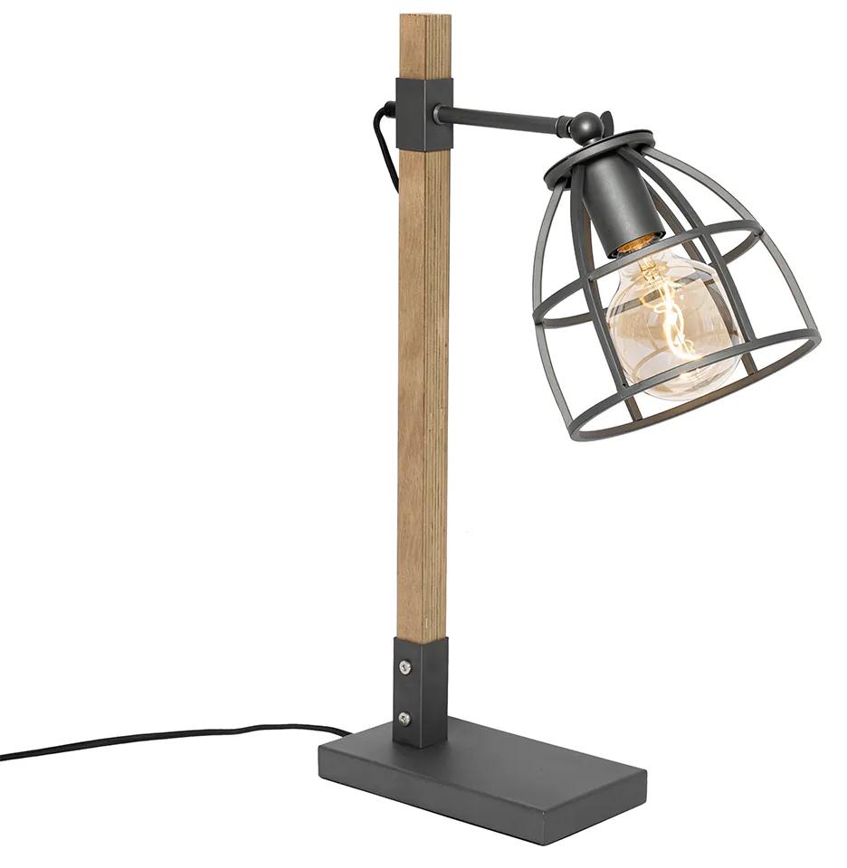 Industriële tafellamp antraciet met hout - Arthur Industriele / Industrie / Industrial E27 Binnenverlichting Lamp