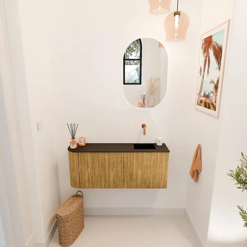 Mondiaz Joya 100cm toiletmeubel ronding links oak met wastafel faye rechts zonder kraangat urban