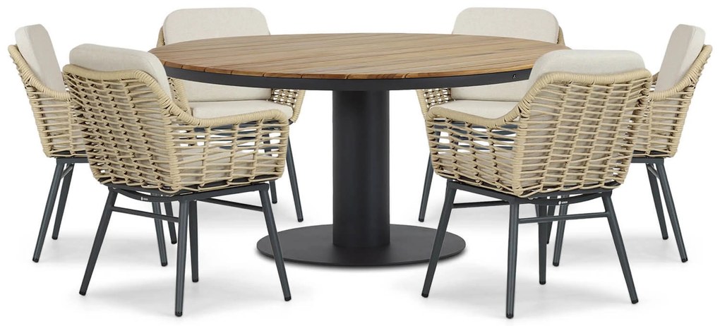 Tuinset Ronde Tuintafel 6 personen 160 cm Aluminium/rope Taupe Coco Antoni/Salerno