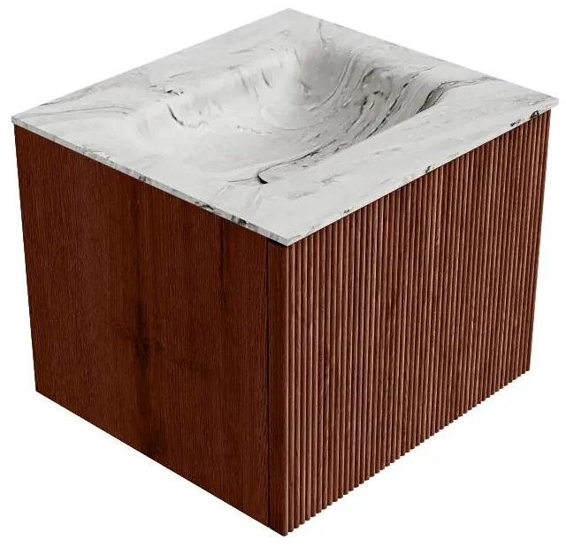 Mondiaz Kurve-dlux 50cm badmeubel ruby met 1 lade en wastafel grunne midden zonder kraangat glace