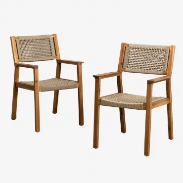 Eetkamerstoel Met Armleuningen Van Acaciahout En Gevlochten Touw Tenay Square Bruin - Tarwe - Sklum