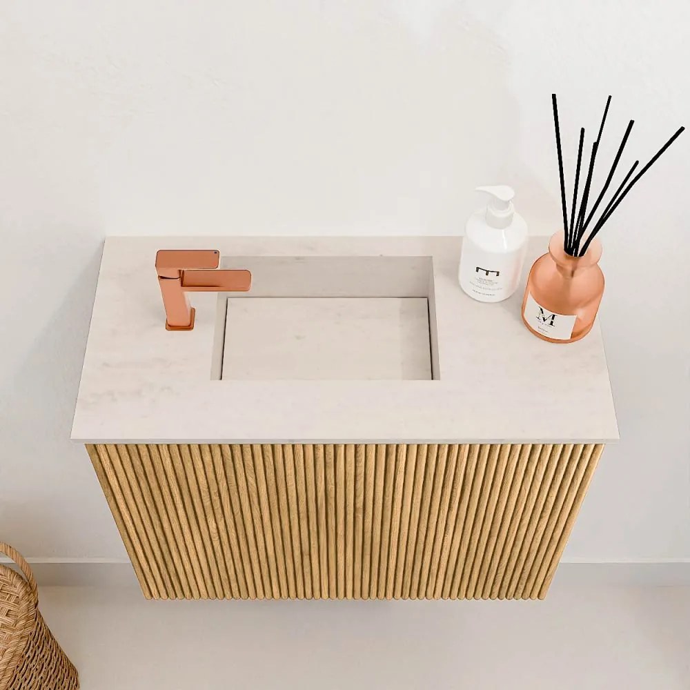 Mondiaz Joya DLux 50cm toiletmeubel oak met wastafel faye links 1 kraangat meli