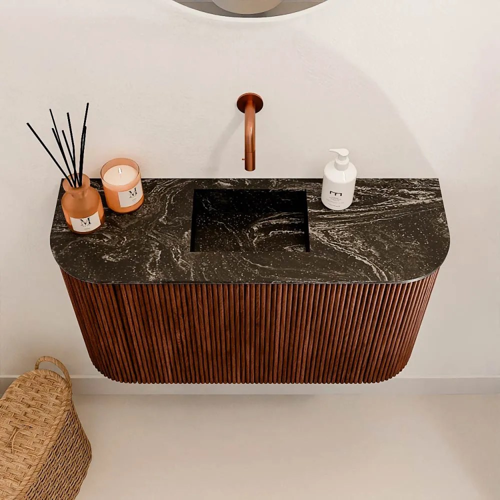 Mondiaz Joya DLux 75cm toiletmeubel ronding links/rechts ruby met wastafel faye midden zonder kraangat lava