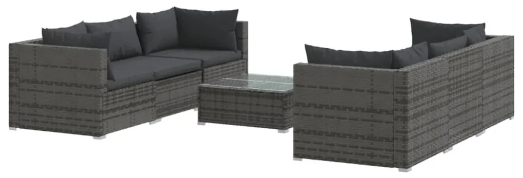 vidaXL 7-delige Loungeset met kussens poly rattan grijs