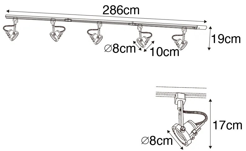 Modern railsysteem met 5 Spot / Opbouwspot / Plafondspots zwart 1-fase - Iconic Suplux Industriele / Industrie / Industrial, Modern GU10 Binnenverlichting Lamp