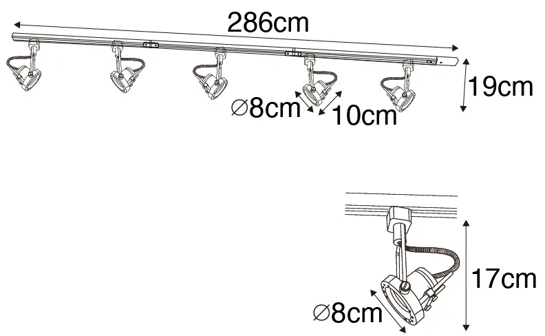 Modern railsysteem met 5 spots zwart 1-fase - Iconic Suplux | BIANO