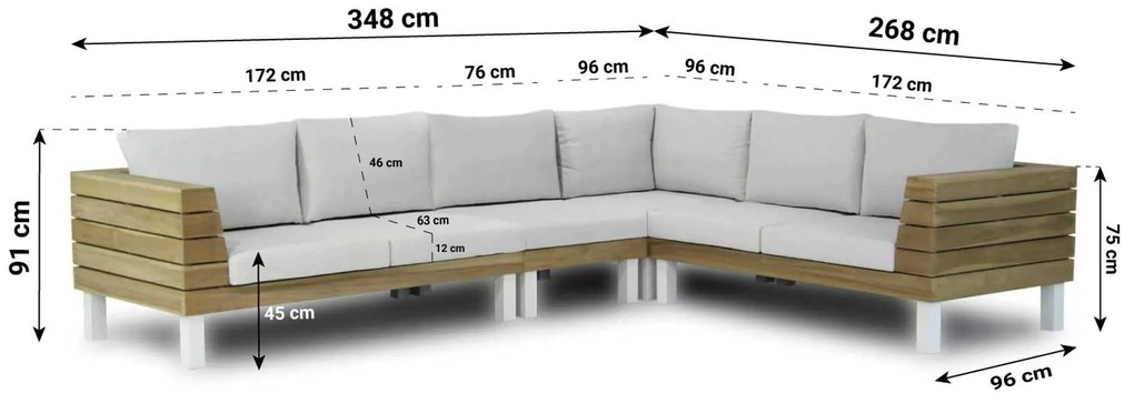 Hoek loungeset 7 personen Teak Old teak greywash Lifestyle Garden Furniture Seashore/Brighton