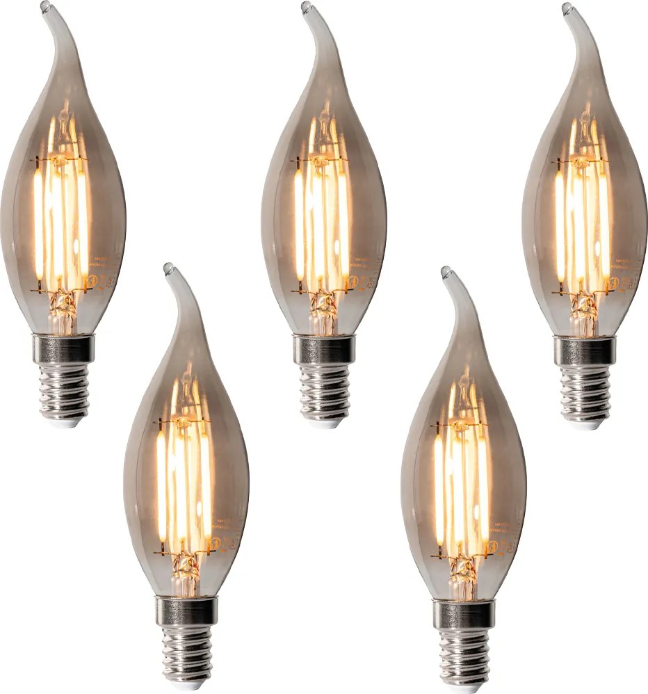 Set van 5 E14 dimbare LED lampen BXS35 smoke 4W 300 lm 2200K