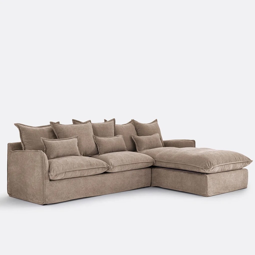 Hoekbank rechts, omvormbaar, met afneembare hoezen, 4-zits, in gemêleerd polyester, ODNA