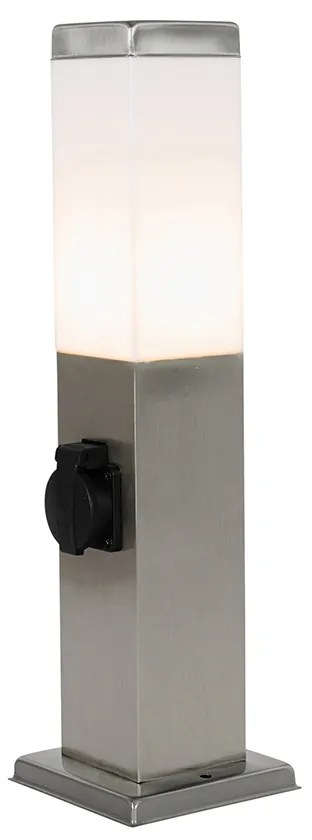 Moderne buitenlamp 45 cm staal met stopcontact IP44 - Malios