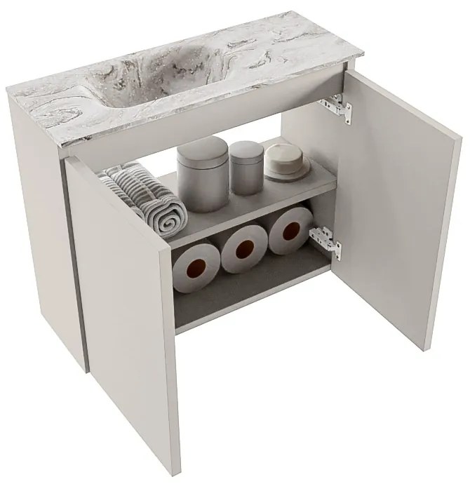 Mondiaz Ture DLux toiletmeubel 60cm linen met wastafel glace links zonder kraangat