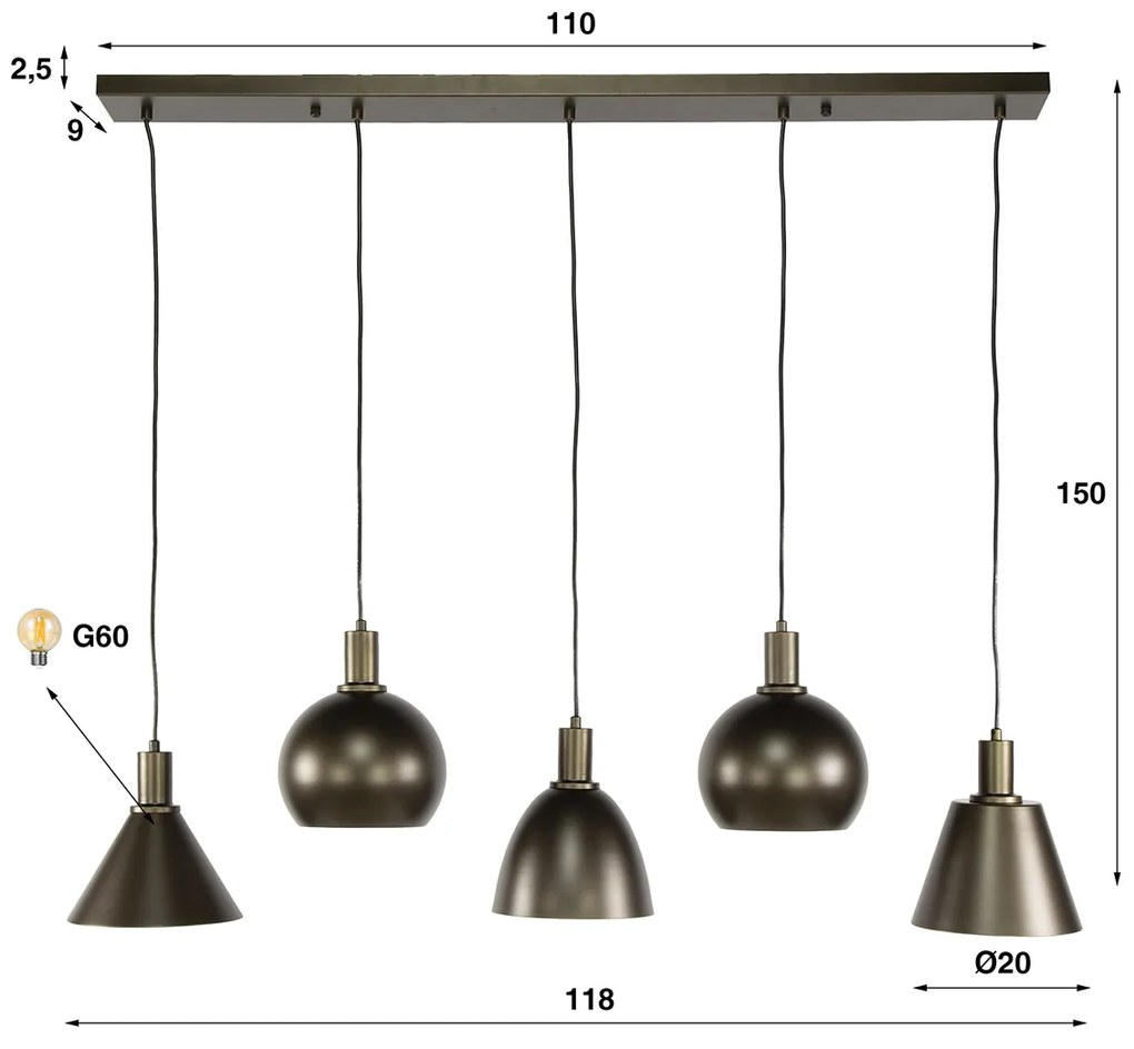 Hanglamp Mix 5-lichts Bruin