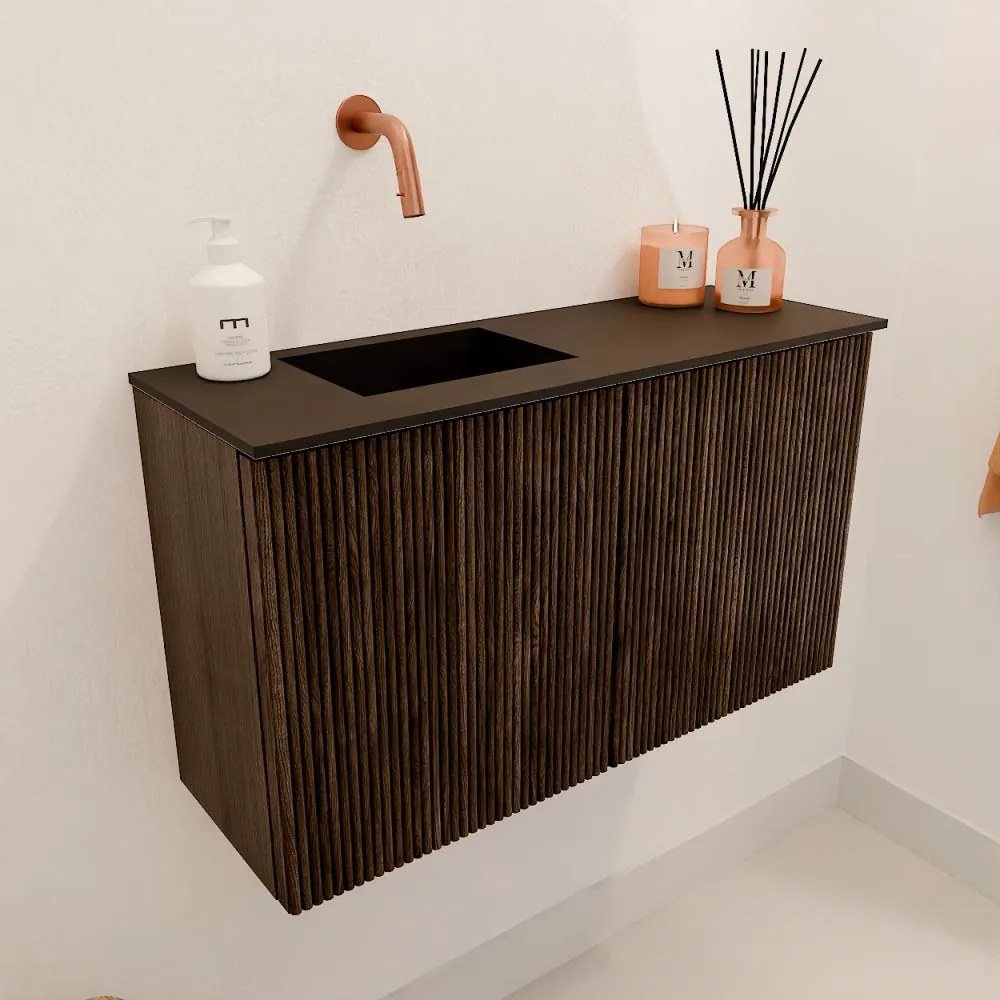 Mondiaz Joya 70cm toiletmeubel walnut met wastafel faye links zonder kraangat urban