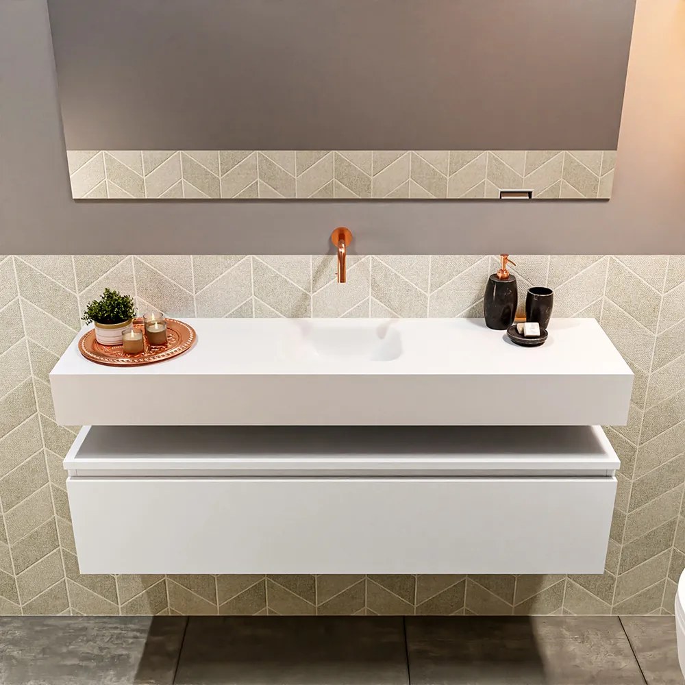 Mondiaz Andor toiletmeubel 120cm mat wit met witte wastafel midden zonder kraangat