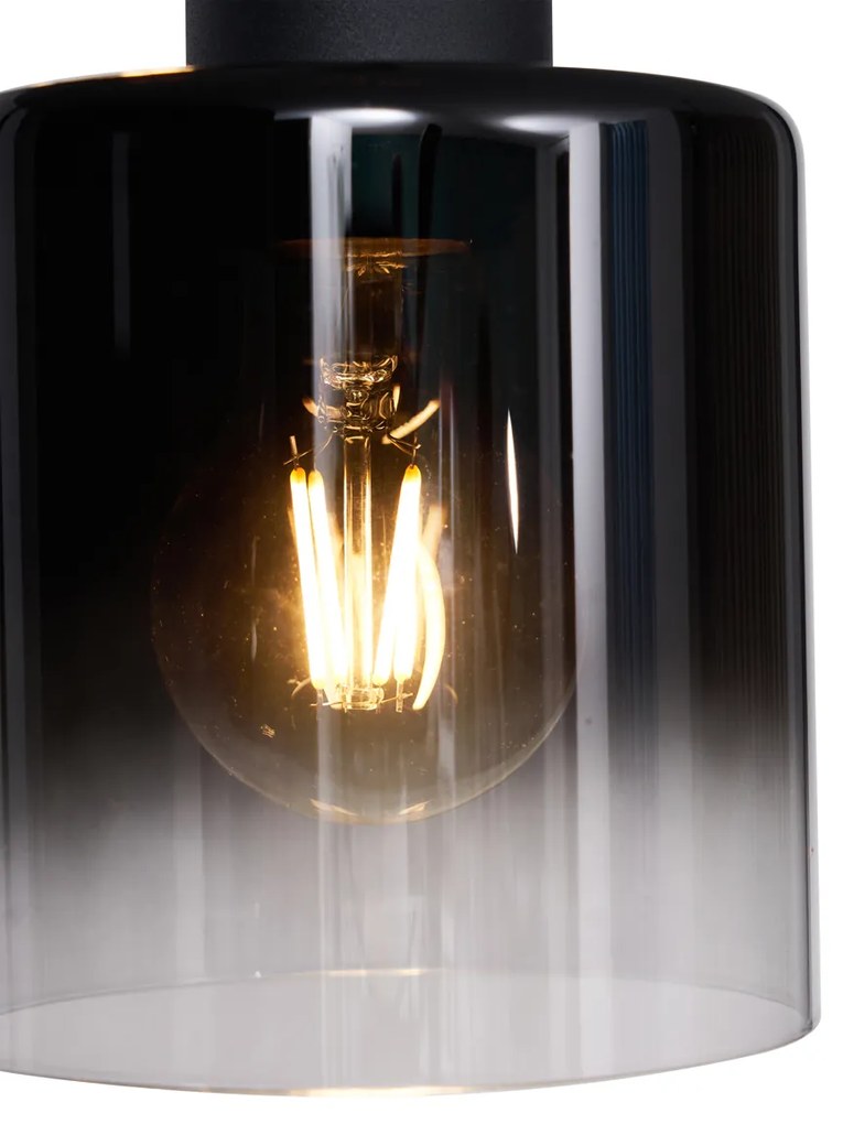 Moderne hanglamp zwart met smoke glas 3-lichts - Dame Modern E27 rond Binnenverlichting Lamp