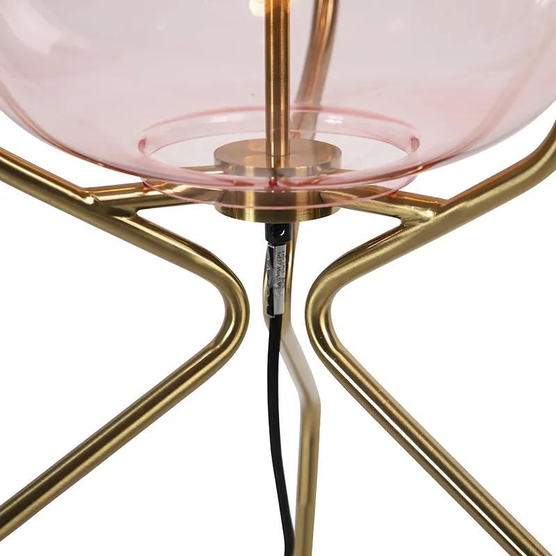 Art Deco vloerlamp messing met roze glas - Bliss Art Deco E27 Binnenverlichting Lamp